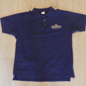 Queen's University Vintage Logo Patch Navy Blue Large Polo Shirt